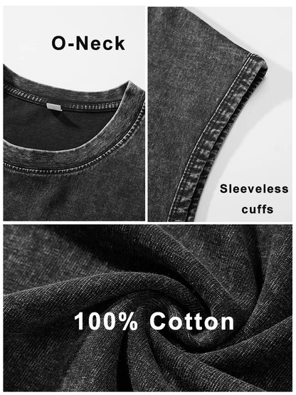 Regatas de algodão lavado masculinas de verão, camisetas de treino sem mangas para academia muscular, corrida, praia, camisetas soltas