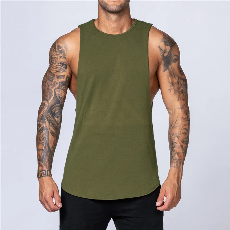 Roupas de ginástica masculinas verão fitness algodão regata masculina jogging musculação sem mangas camisa respirável o-pescoço casual colete muscular