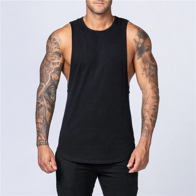 Roupas de ginástica masculinas verão fitness algodão regata masculina jogging musculação sem mangas camisa respirável o-pescoço casual colete muscular