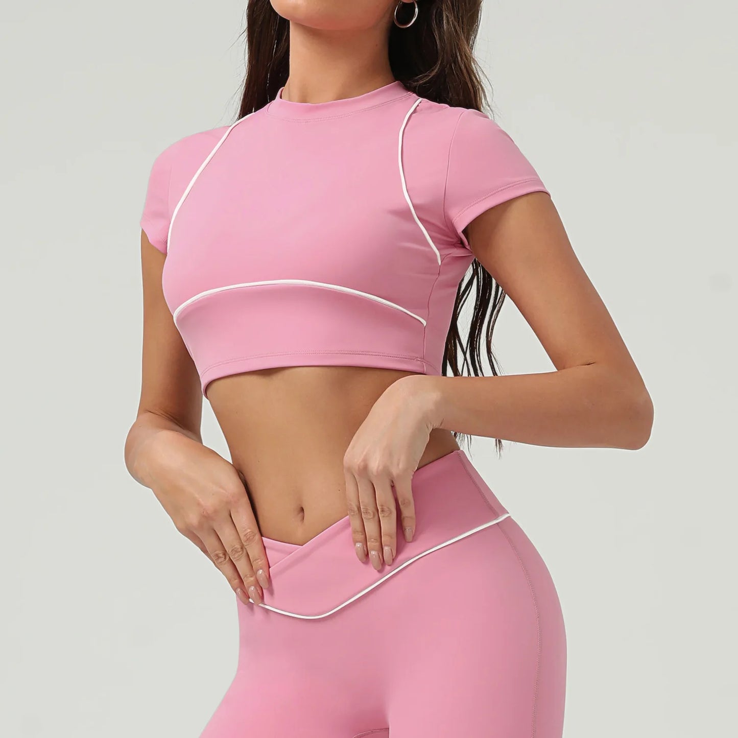 Yoga topo esporte t camisas mulheres roupas de fitness treino de manga curta colheita superior ginásio correndo ativo wear push up esporte topo