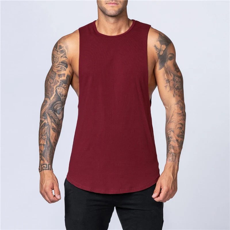 Roupas de ginástica masculinas verão fitness algodão regata masculina jogging musculação sem mangas camisa respirável o-pescoço casual colete muscular