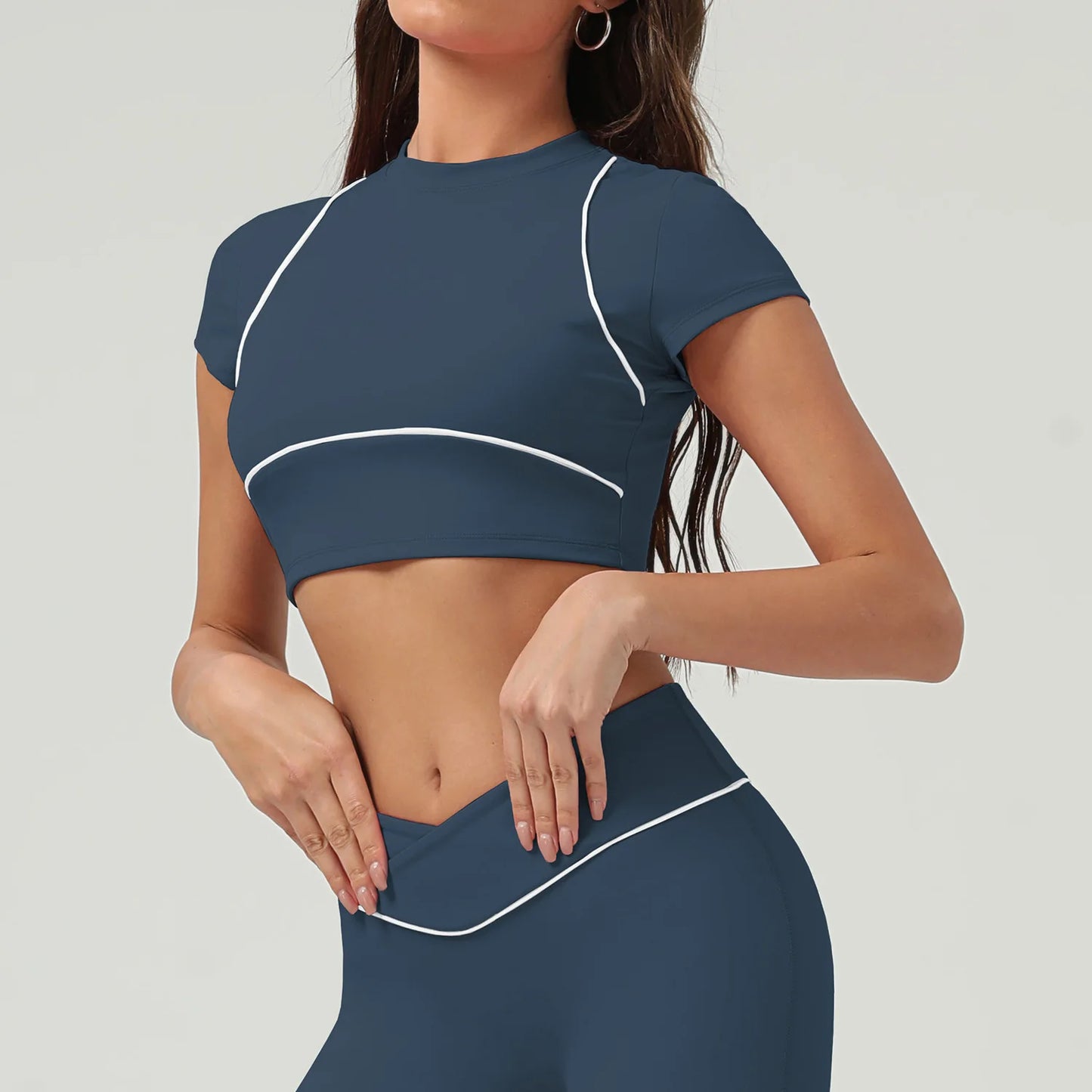 Yoga topo esporte t camisas mulheres roupas de fitness treino de manga curta colheita superior ginásio correndo ativo wear push up esporte topo