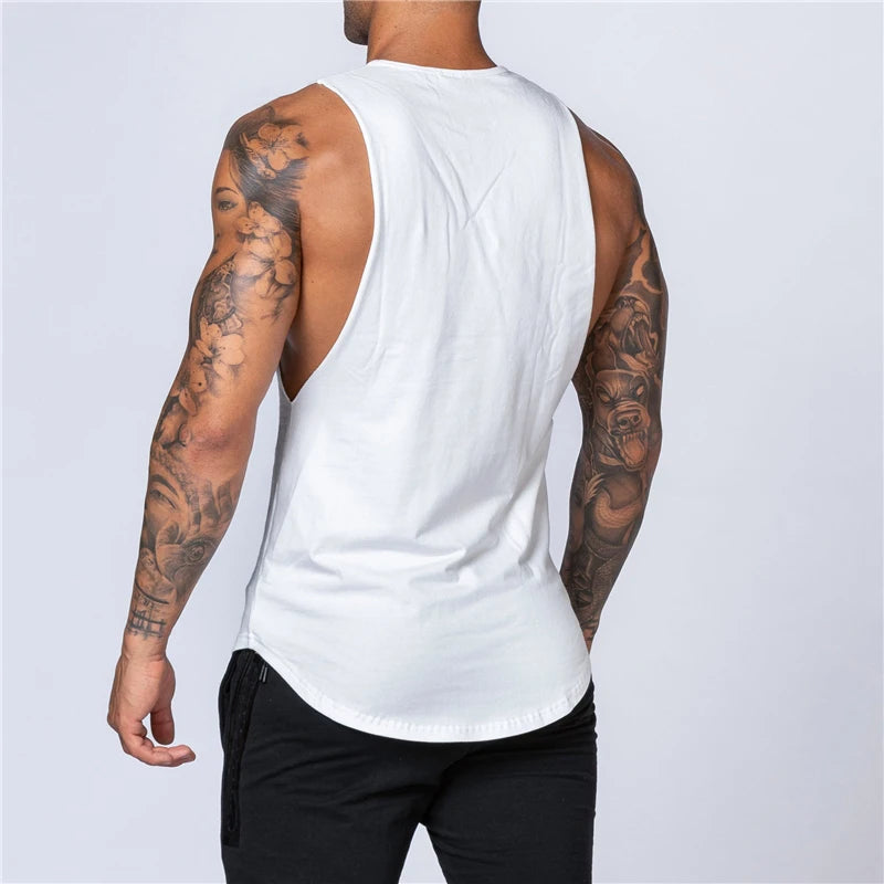 Roupas de ginástica masculinas verão fitness algodão regata masculina jogging musculação sem mangas camisa respirável o-pescoço casual colete muscular