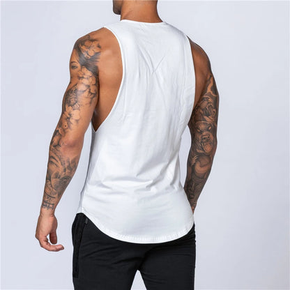 Roupas de ginástica masculinas verão fitness algodão regata masculina jogging musculação sem mangas camisa respirável o-pescoço casual colete muscular