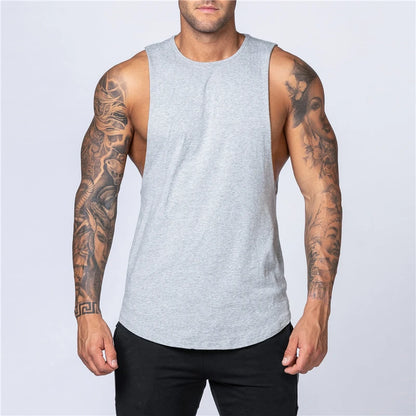 Roupas de ginástica masculinas verão fitness algodão regata masculina jogging musculação sem mangas camisa respirável o-pescoço casual colete muscular