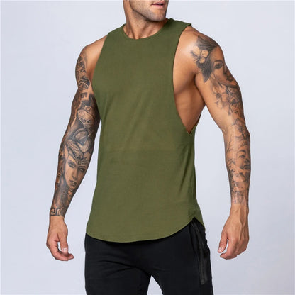 Roupas de ginástica masculinas verão fitness algodão regata masculina jogging musculação sem mangas camisa respirável o-pescoço casual colete muscular