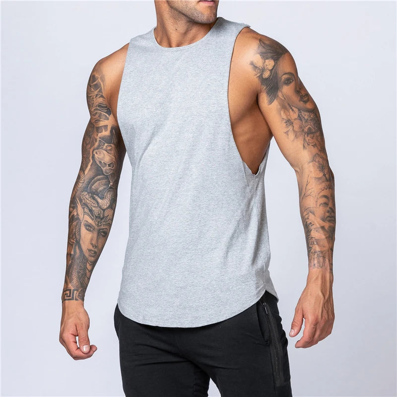 Roupas de ginástica masculinas verão fitness algodão regata masculina jogging musculação sem mangas camisa respirável o-pescoço casual colete muscular