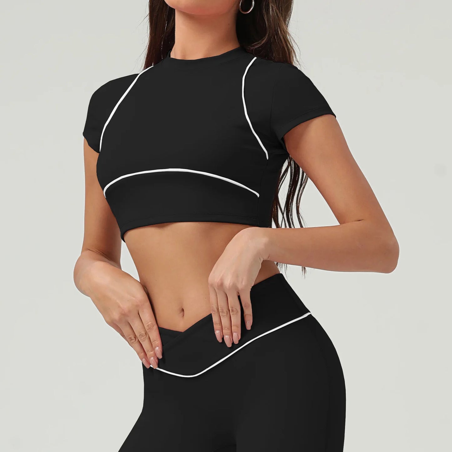 Yoga topo esporte t camisas mulheres roupas de fitness treino de manga curta colheita superior ginásio correndo ativo wear push up esporte topo