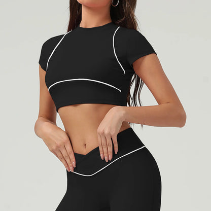 Yoga topo esporte t camisas mulheres roupas de fitness treino de manga curta colheita superior ginásio correndo ativo wear push up esporte topo