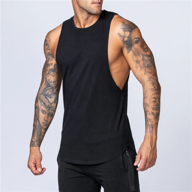 Roupas de ginástica masculinas verão fitness algodão regata masculina jogging musculação sem mangas camisa respirável o-pescoço casual colete muscular