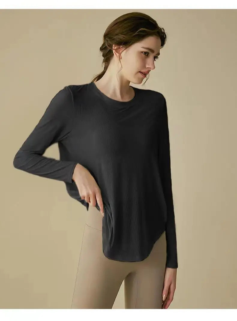 Ginásio Feminino Sports Top de Fitness, Roupa de Yoga, Corrida, Solto, Magro, Secagem Rápida, Treino, Manga Comprida, Blusa Fina, Outono, Ginásio